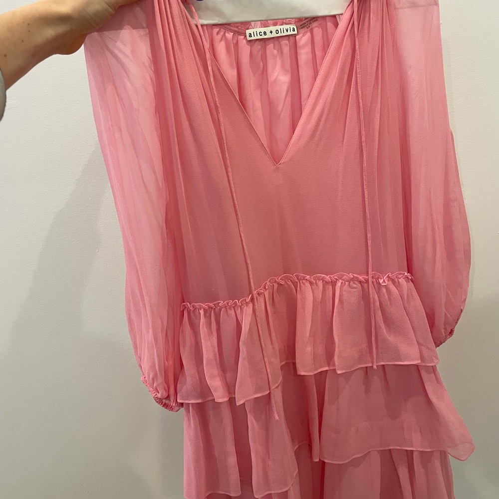 Alice + Olivia pink sheer ruffled mini dress size 4